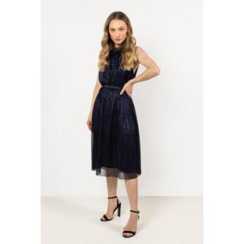 Alkalmi ruhák - Sötétkék légies női ruha övvel kép