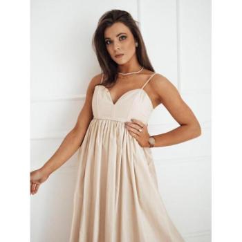 Alkalmi ruhák - Világos bézs midi pántos ruha kép