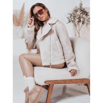 Átmeneti kabátok - Fehér női velúr kabát szőrmével TY4748 kép