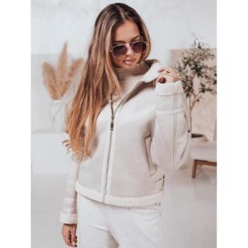 Átmeneti kabátok - Fehér színű, szőrmével díszített velúr női kabát TY4739 kép