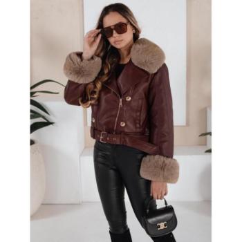 Bőrdzsekik - Bordó női bőrkabát szőrmével TY5208 kép