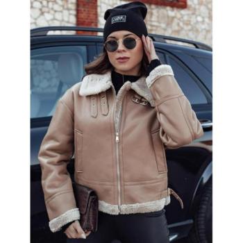 Bőrdzsekik - Khaki színű szőrmével díszített női bőrkabát TY4757 kép
