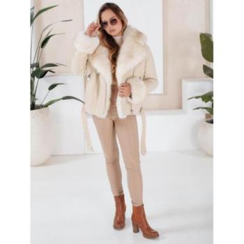 Bőrdzsekik - Női bézs bőrkabát szőrmével TY5123 kép