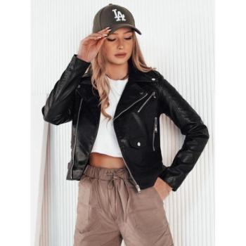 Bőrdzsekik - Női fekete bőrkabát gallérral kép