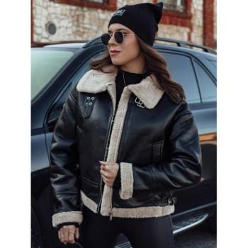 Bőrdzsekik - Női fekete bőrkabát szőrmével TY4756 kép