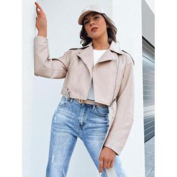 Bőrdzsekik - Rövid női bőrkabát bézs színben kép