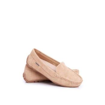 Divat kiegészítők és ruhák kiárusítása - Bézs színű velúr mokaszinok női kiárusításban kép