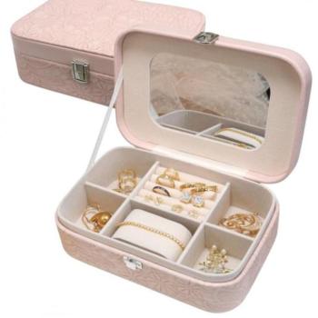 Ékszerdobozok - Elegáns rózsaszín ékszerdoboz csipke textúrával kép