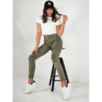 Farmer nadrágok - Zöld női farmernadrág lyukakkal kép