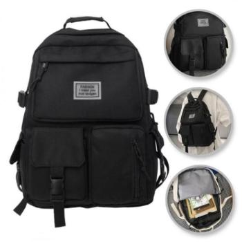 Hátizsákok és zsákok - Fekete iskolai hátizsák zsebekkel kép