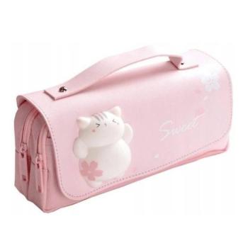 Hátizsákok és zsákok - Iskolai rózsaszín tolltartó macskával kép