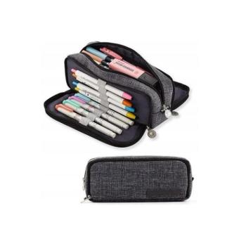 Hátizsákok és zsákok - Sötétszürke, nagyméretű, háromrekeszes tolltartó kép