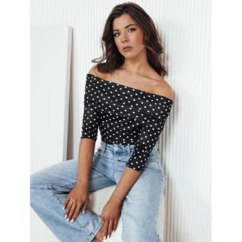 Hosszú ujjú blúzok - Női fekete pöttyös blúz szabadon hagyott vállal kép
