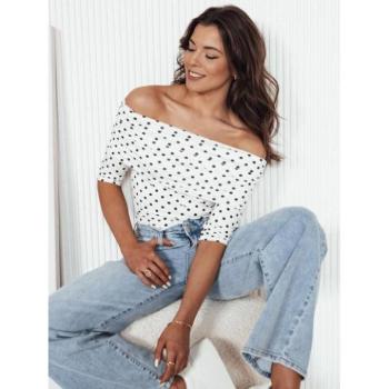 Hosszú ujjú blúzok - Pöttyös bézs színű blúz szabadon hagyott vállal kép