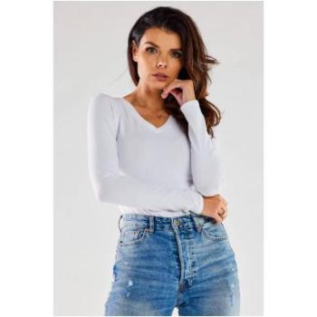 Hosszú ujjú - Fehér női basic póló V-nyakkal kép
