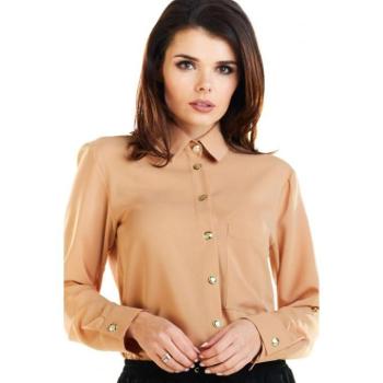 Hosszú ujjú ingek - Barna klasszikus női ing arany gombokkal kép