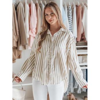 Hosszú ujjú ingek - Csíkos bézs-fehér női ing DY0463 kép