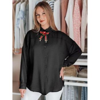 Hosszú ujjú ingek - Fekete női oversize ing masnival DY0453 kép