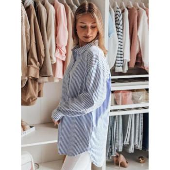 Hosszú ujjú ingek - Hosszú kék-fehér női ing cirkóniákkal DY0456 kép