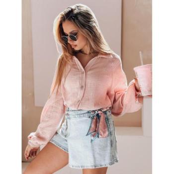 Hosszú ujjú ingek - Női rózsaszín muszlin ing DY0477 kép