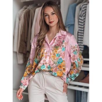 Hosszú ujjú ingek - Női rózsaszín virágmintás ing DY0465 kép