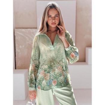 Hosszú ujjú ingek - Női virágmintás ing zöld színben DY0471 kép