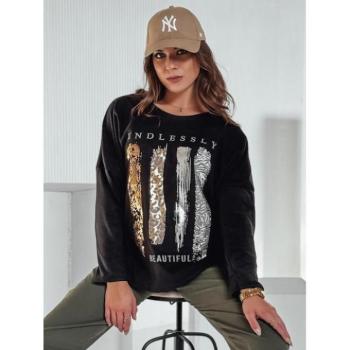 Hosszú ujjú - Női fekete oversize póló RY2690 mintával kép