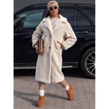 Kabátok és trenchek - Hosszú női bunda bézs színben TY4691 kép