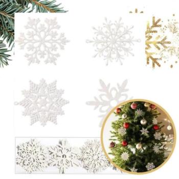 Karácsonyi dekoráció - 40 darabos fehér karácsonyfadísz készlet - hópelyhek kép