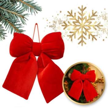 Karácsonyi dekoráció - Bársonypiros masni fára - 20x20 cm kép