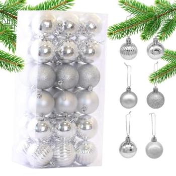 Karácsonyi dekoráció - Ezüst színű, karácsonyi golyó készlet - 36 db kép