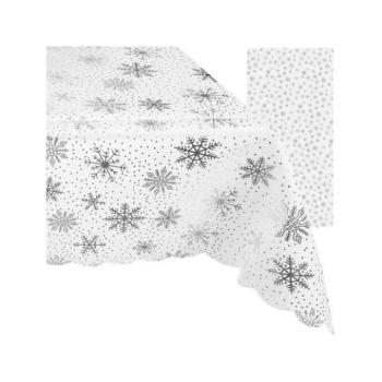 Karácsonyi dekoráció - Fehér karácsonyi terítő hópelyhekkel - 260x140 cm kép