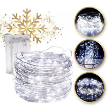 Karácsonyi dekoráció - Hideg fehér, LED lámpák vezetéken - 5 m kép