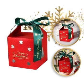 Karácsonyi dekoráció - Karácsonyi ajándékdoboz piros színben - 10x10x10 cm kép