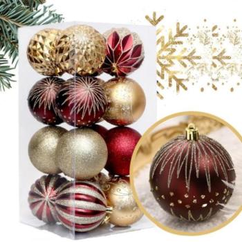 Karácsonyi dekoráció - Karácsonyi golyók készlet arany-piros színben - 16 db. kép