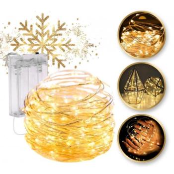 Karácsonyi dekoráció - Meleg fehér, LED lámpák vezetéken - 5 m kép