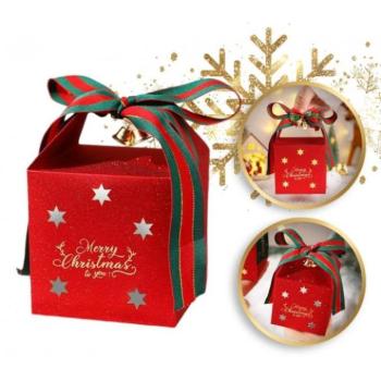 Karácsonyi dekoráció - Piros karácsonyi ajándékdoboz - 10x10x10 cm kép