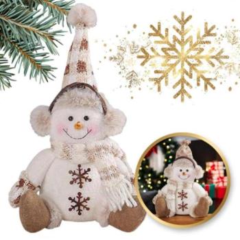 Karácsonyi dekoráció - Plüss karácsonyi hóember - 28 cm kép