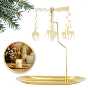 Karácsonyi dekoráció - Rénszarvas körhintával ellátott gyertyatartó kép