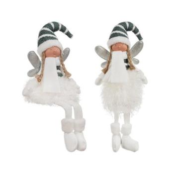 Karácsonyi dekoráció - Ülő karácsonyi tündér figura fehér és ezüst színben kép