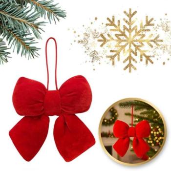 Karácsonyi dekoráció - Vörös bársony masni fára - 14 x 5 cm kép