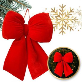 Karácsonyi dekoráció - Vörös bársony masni fára - 29x33 cm kép