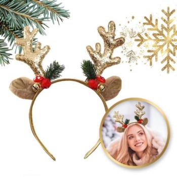 Karácsonyi kollekció - Karácsonyi hajpánt rénszarvas fülekkel és agancsokkal kép