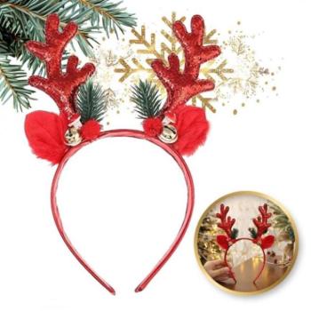 Karácsonyi kollekció - Vörös hajpánt rénszarvas fülekkel és agancsokkal kép