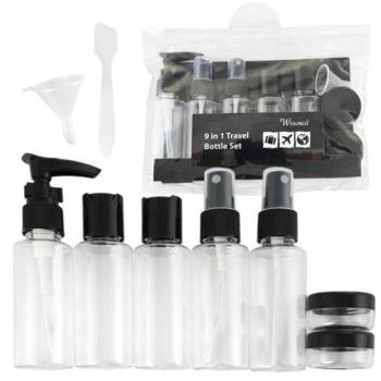 Kozmetikai táskák - 9 az 1-ben fekete utazó kozmetikai tárolókészlet kép