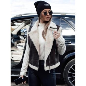 Mellények - Kávé színű női velúr mellény szőrmével kép