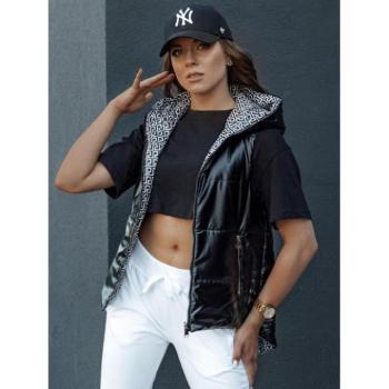 Mellények - Steppelt fekete kapucnis mellény kép