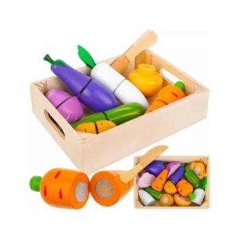 Mozgást idéző ​​játékok - Fa gyümölcs- és zöldségvágó készlet kép