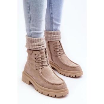 Női bakancsok - Bézs színű velúr workerek nőknek kép