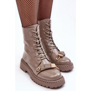 Női bakancsok - Női bézs lakkos workerek kép